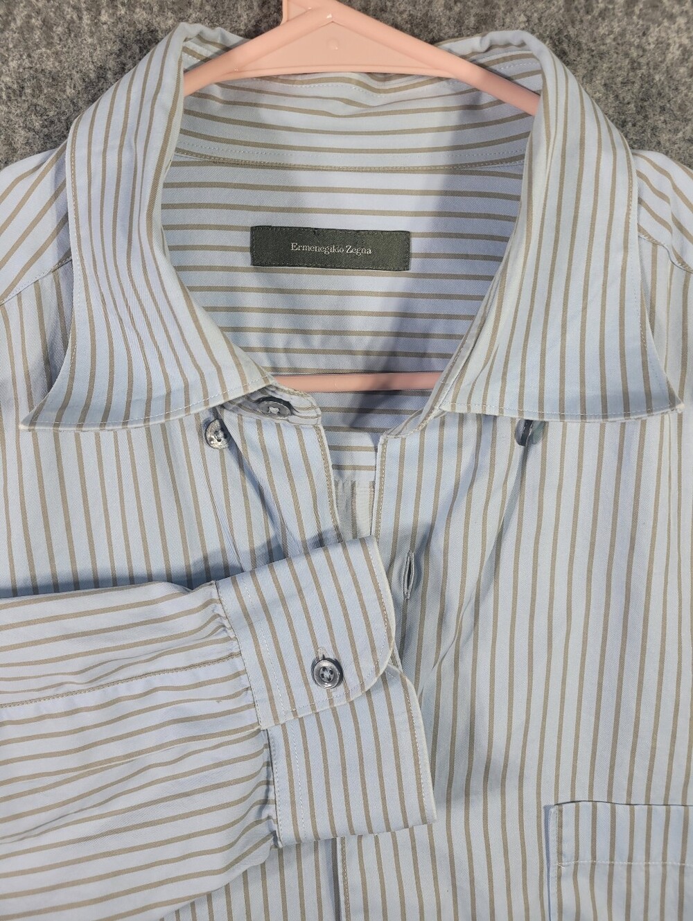 Ermenegildo Zegna Mens Shirt XXL Long Sleeve Blue Pinstripe Dress Made In Italy